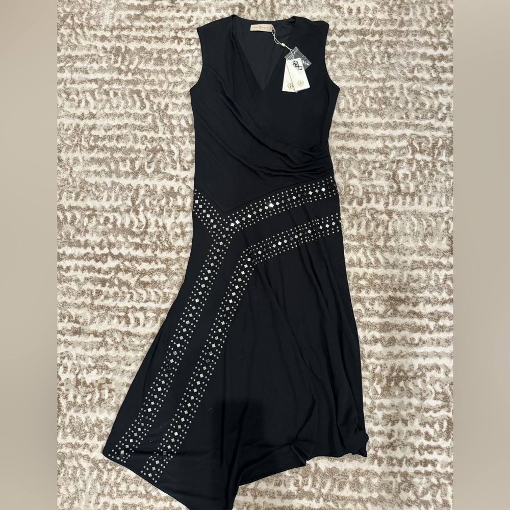 Vintage Tory Burch Sleeveless V-Neck Asymmetrical Studded Dress